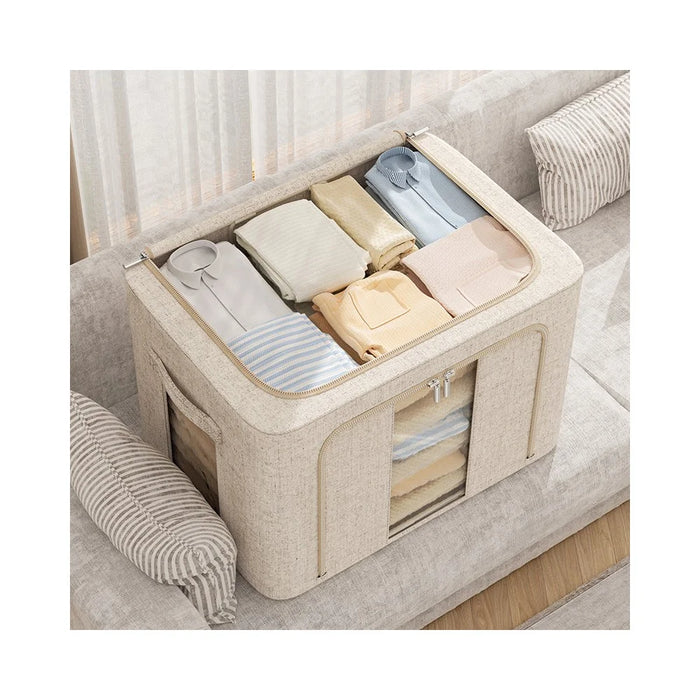 100L 60 x 42 x 40CM Foldable Storage Box For Clothes Bedding Double Window Steel Frame Heavy Duty Linen Cotton Organizer - Yellow - 2