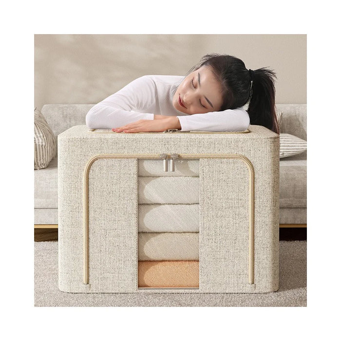 100L 60 x 42 x 40CM Foldable Storage Box For Clothes Bedding Double Window Steel Frame Heavy Duty Linen Cotton Organizer - Yellow - 3