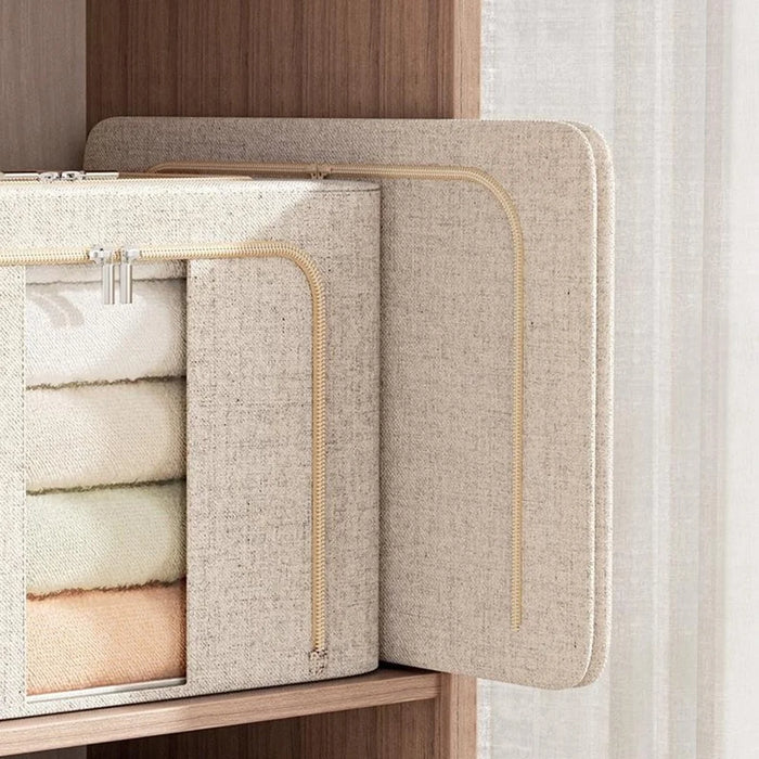 100L 60 x 42 x 40CM Foldable Storage Box For Clothes Bedding Double Window Steel Frame Heavy Duty Linen Cotton Organizer - Yellow - 6