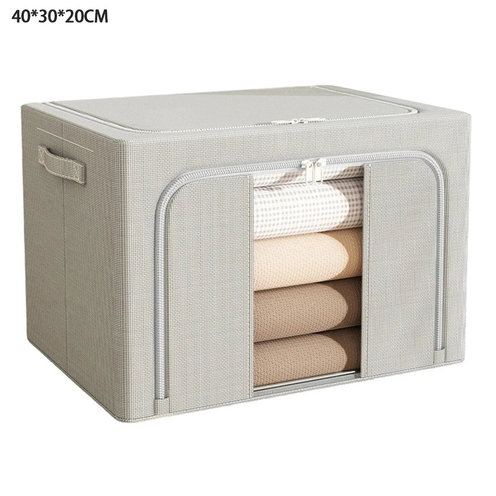 24L 40 x 30 x 20CM Oxford Fabric Storage Box with Window Foldable Organizer for Clothes Toys Books - Grey - 1