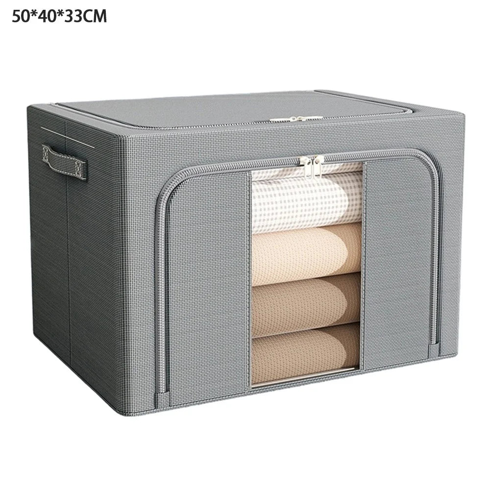 66L 50 x 40 x 33CM Oxford Fabric Storage Box with Window Foldable Organizer for Clothes Toys Books - Dark Grey - 1