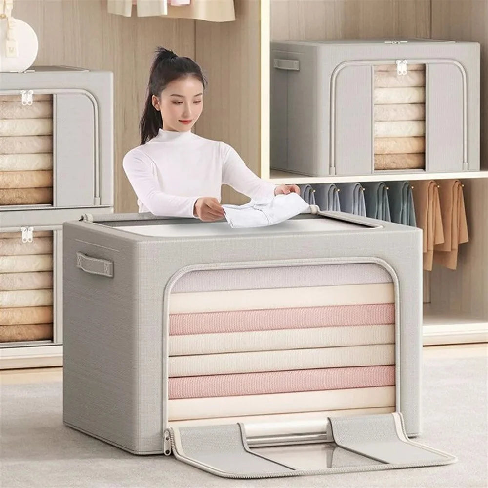 100L 60 x 42 x 40CM Oxford Fabric Storage Box with Window Foldable Organizer for Clothes Toys Books - Grey - 4