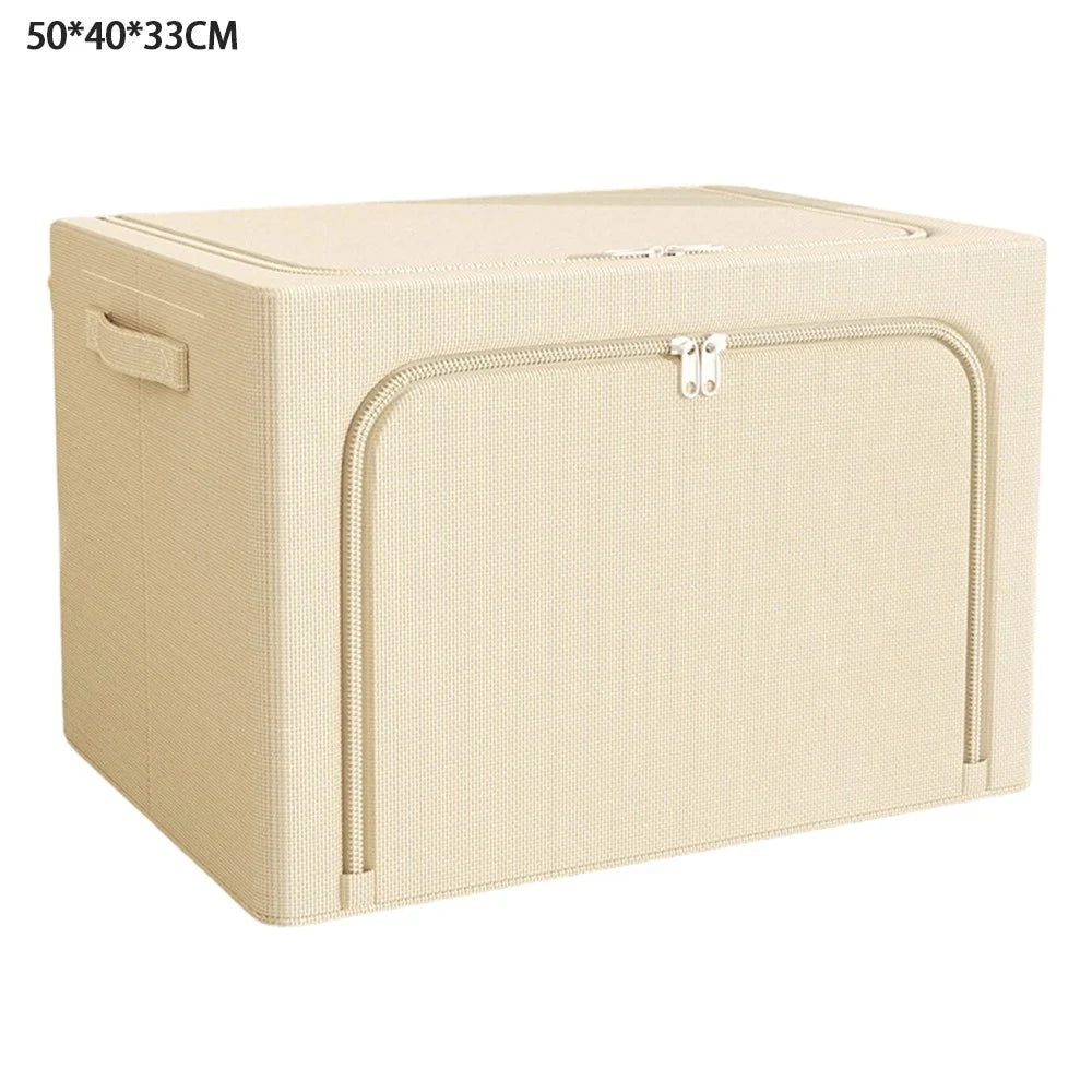 66L 50 x 40 x 33CM Foldable Storage Box Large Capacity Oxford Fabric Two-Way Zipper Organizer - Beige - 1