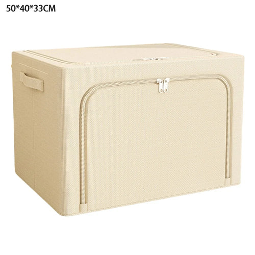 66L 50 x 40 x 33CM Foldable Storage Box Large Capacity Oxford Fabric Two-Way Zipper Organizer - Beige - 1