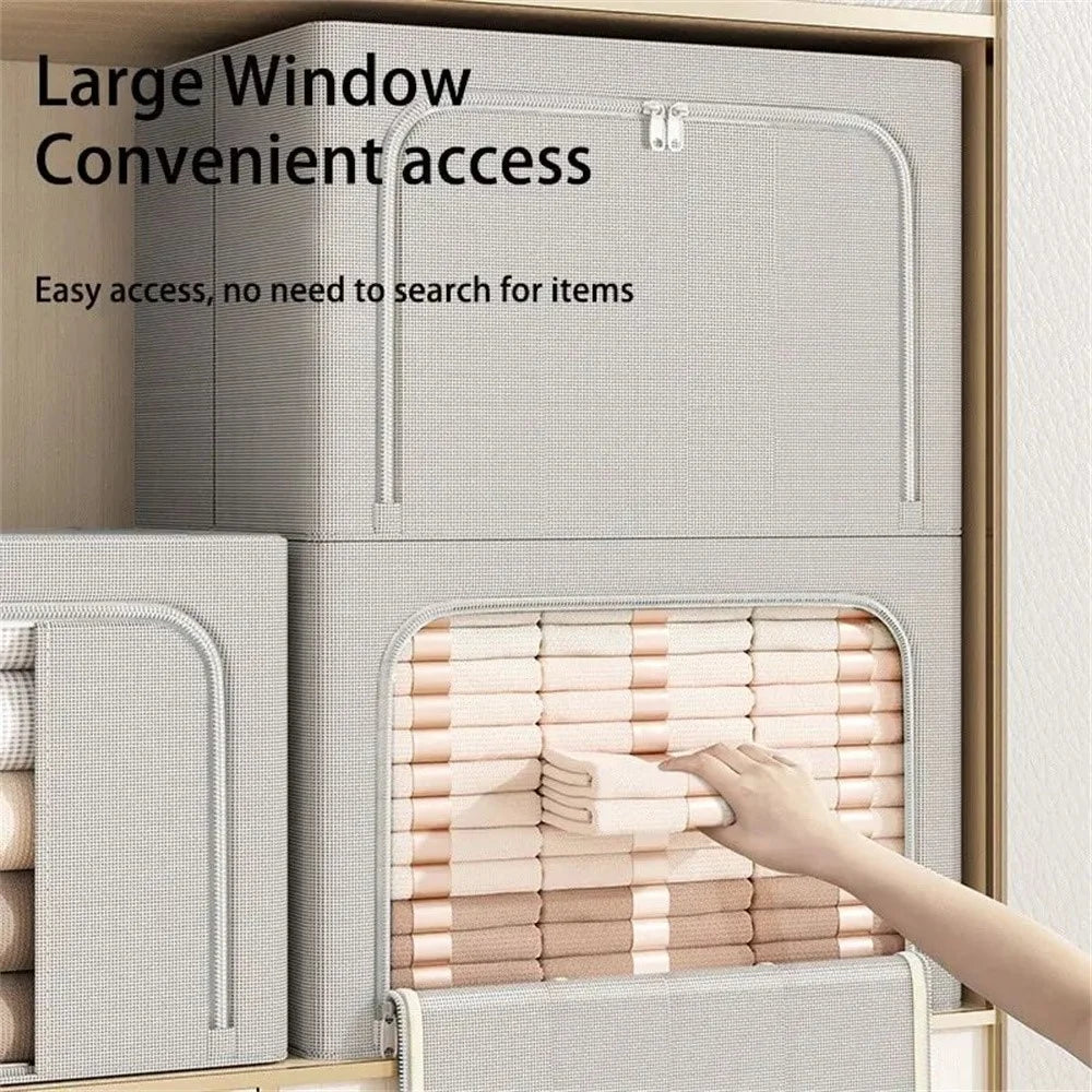 66L 50 x 40 x 33CM Foldable Storage Box Large Capacity Oxford Fabric Two-Way Zipper Organizer - Beige - 3