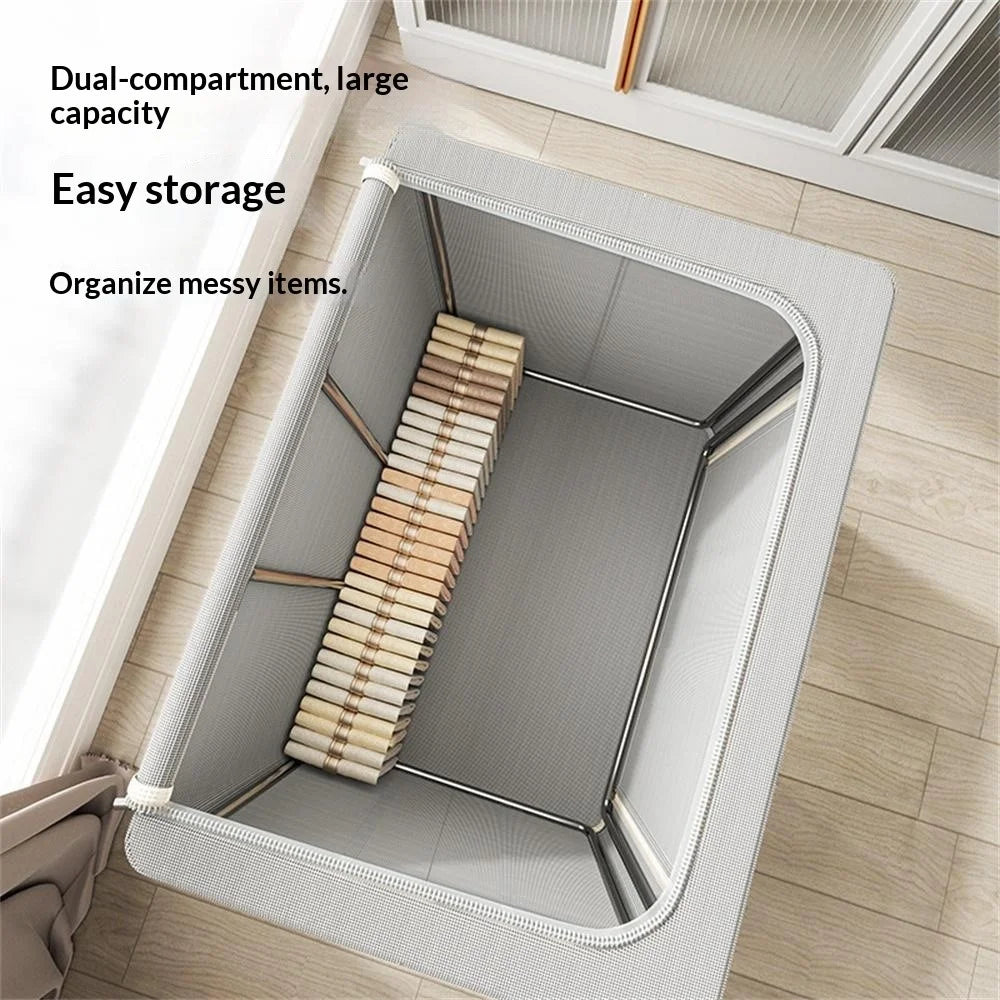 66L 50 x 40 x 33CM Foldable Storage Box Large Capacity Oxford Fabric Two-Way Zipper Organizer - Beige - 5