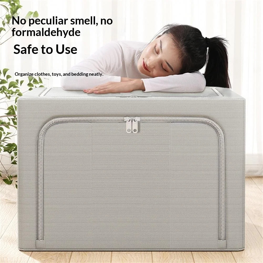 66L 50 x 40 x 33CM Foldable Storage Box Large Capacity Oxford Fabric Two-Way Zipper Organizer - Beige - 6