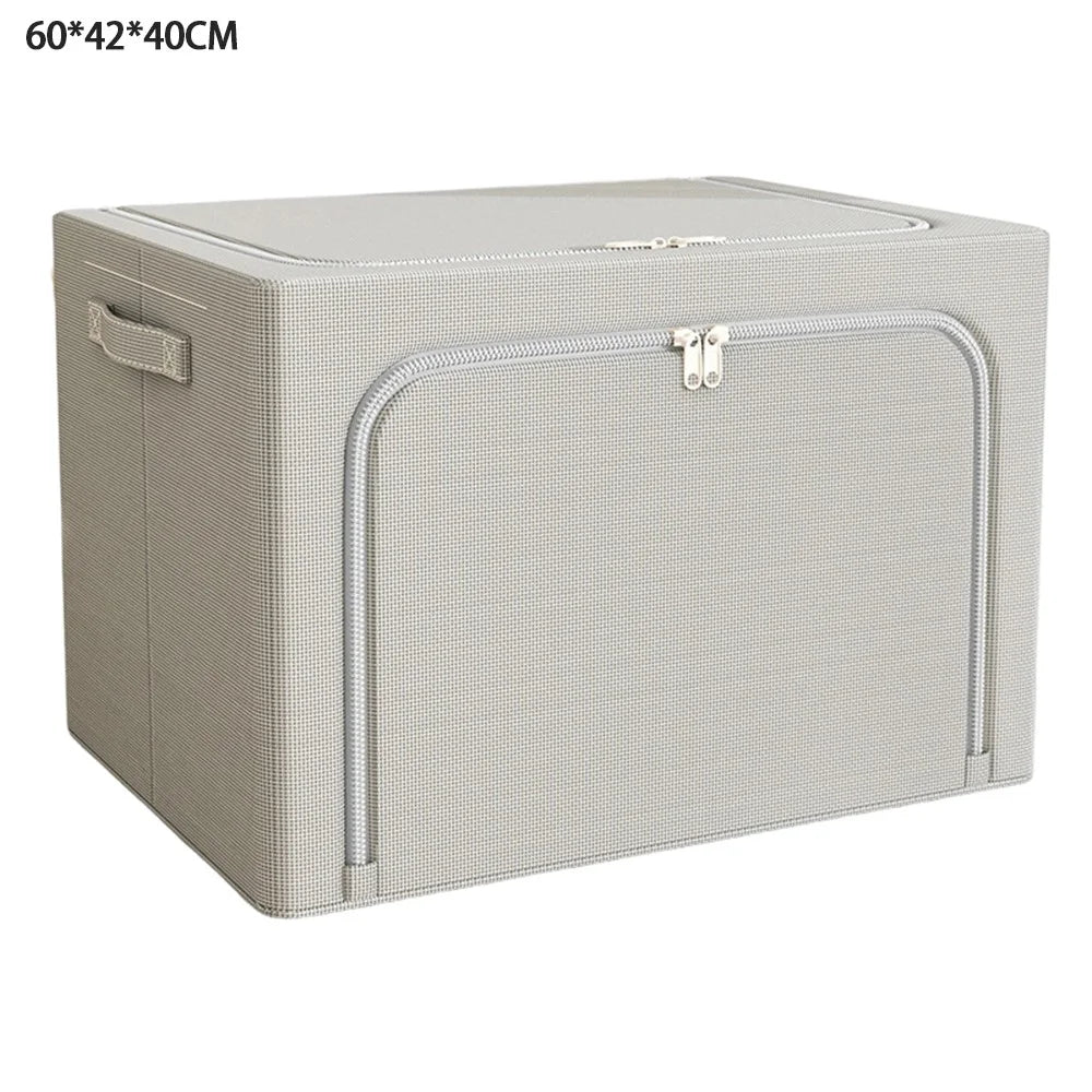 100L 60 x 42 x 40CM Foldable Storage Box Large Capacity Oxford Fabric Two-Way Zipper Organizer - Grey - 1