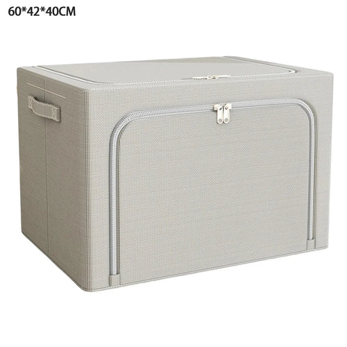 100L 60 x 42 x 40CM Foldable Storage Box Large Capacity Oxford Fabric Two-Way Zipper Organizer - Grey - 1