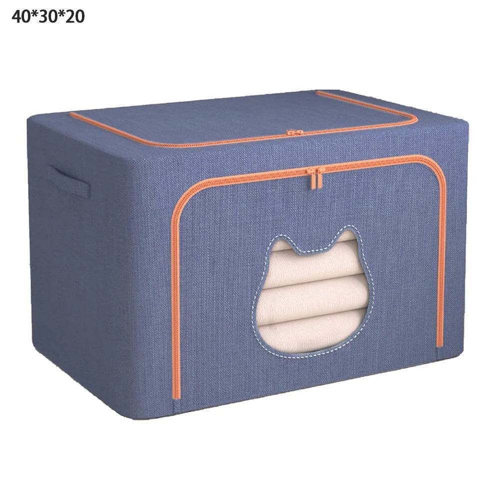 24L 40 x 30 x 20CM Foldable Storage Box with Cat Ear Window Cationic Fabric Steel Frame Organizer - Blue - 1