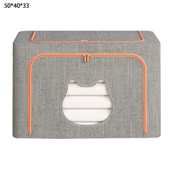 66L 50 x 40 x 33CM Foldable Storage Box with Cat Ear Window Cationic Fabric Steel Frame Organizer - Grey - 1