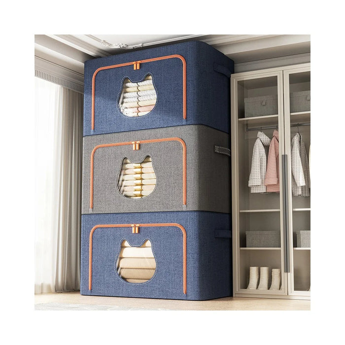 100L 60 x 42 x 40CM Foldable Storage Box with Cat Ear Window Cationic Fabric Steel Frame Organizer - Blue - 6