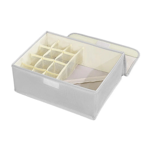 Underwear Organizer Box 13 Compartments Foldable Drawer Divider with Lid for Socks Bras Clothes Storage - Light Grey - 1