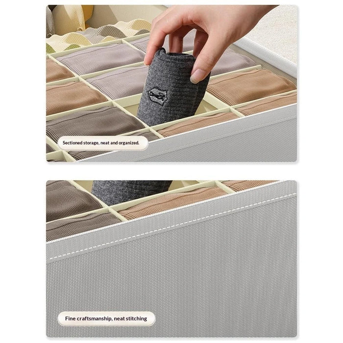 Underwear Organizer Box 13 Compartments Foldable Drawer Divider with Lid for Socks Bras Clothes Storage - Light Grey - 4
