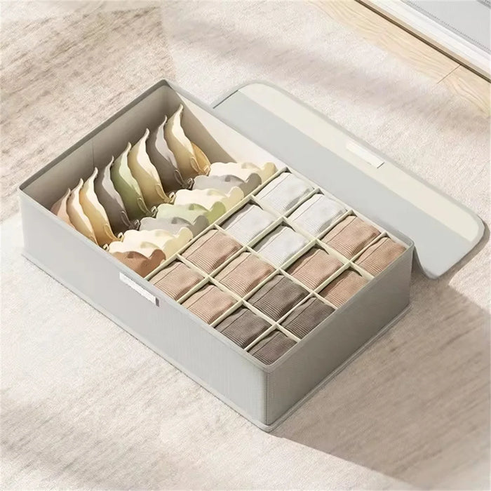 Underwear Organizer Box 17 Compartments Foldable Drawer Divider with Lid for Socks Bras Clothes Storage - Light Grey - 2