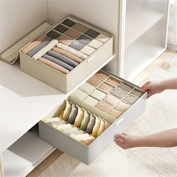 Underwear Organizer Box 17 Compartments Foldable Drawer Divider with Lid for Socks Bras Clothes Storage - Light Grey - 4