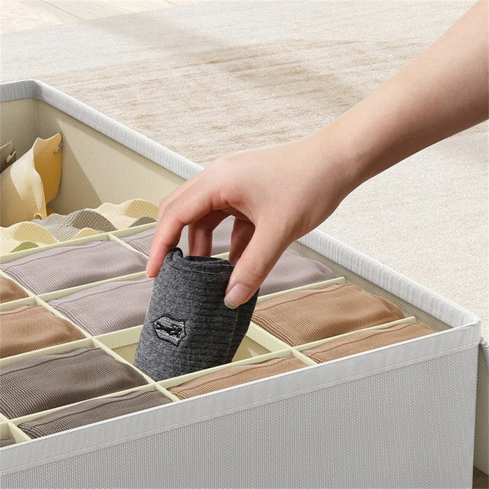 Underwear Organizer Box 17 Compartments Foldable Drawer Divider with Lid for Socks Bras Clothes Storage - Light Grey - 6