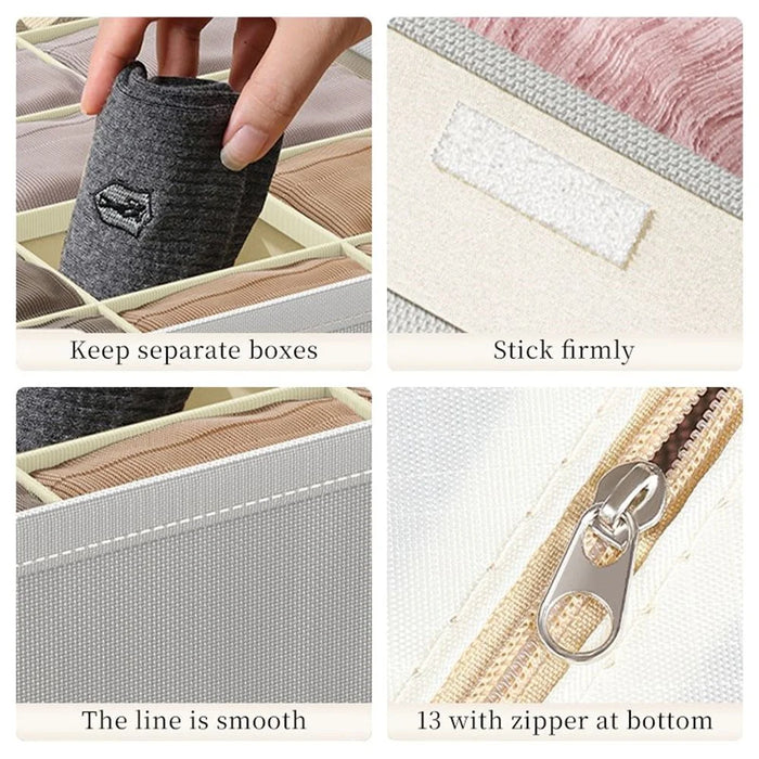 Underwear Organizer Box 17 Compartments Foldable Drawer Divider with Lid for Socks Bras Clothes Storage - Light Grey - 7