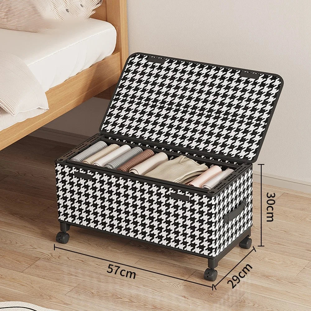 57cm Long Under Bed Storage Box with Wheels Dustproof Foldable Clothing Organizer Container - Houndstooth - 1
