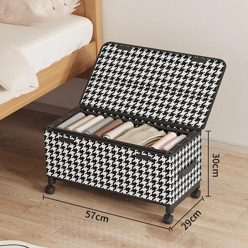 57cm Long Under Bed Storage Box with Wheels Dustproof Foldable Clothing Organizer Container - Houndstooth - 1