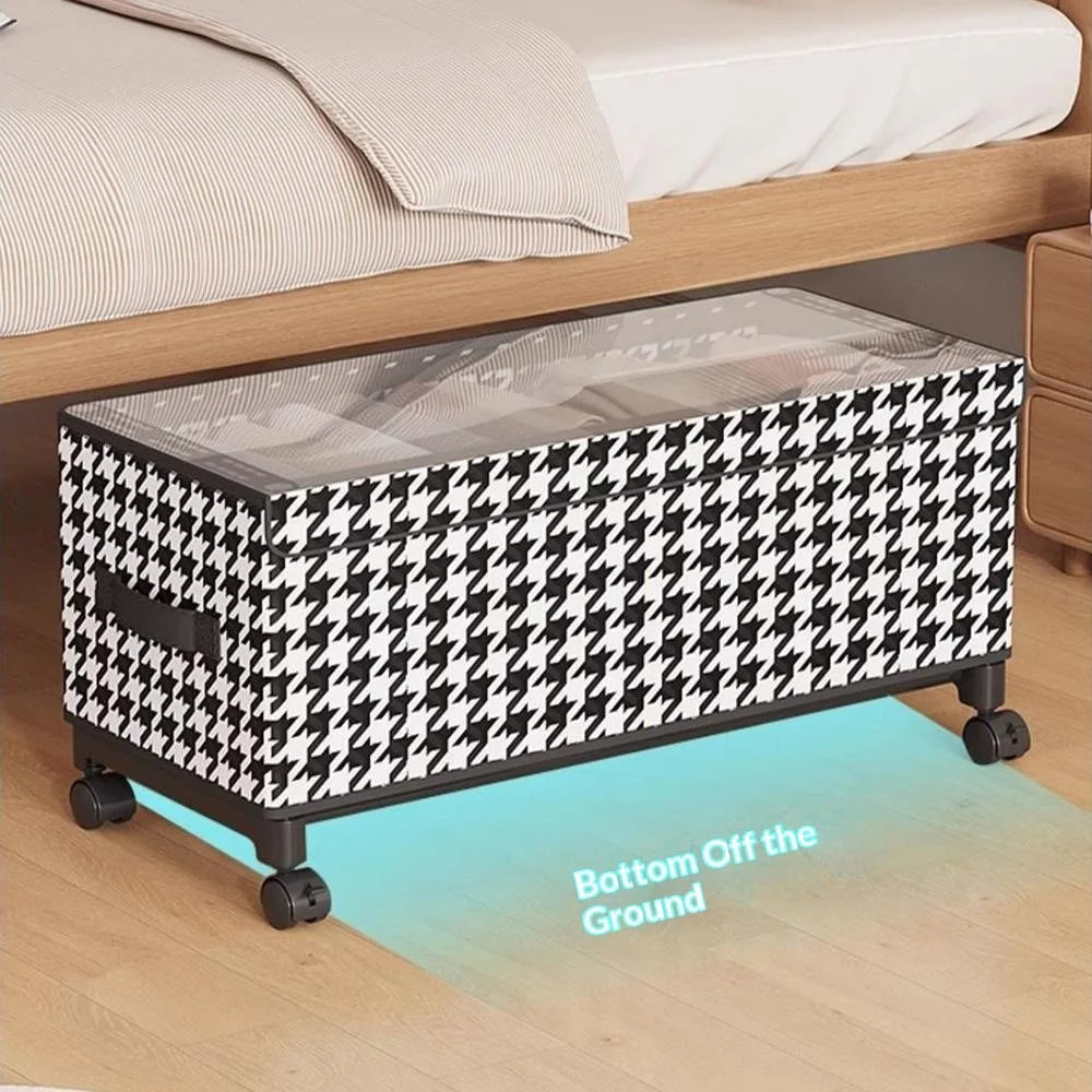 57cm Long Under Bed Storage Box with Wheels Dustproof Foldable Clothing Organizer Container - Houndstooth - 4