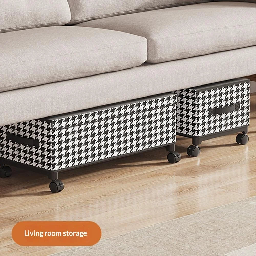 57cm Long Under Bed Storage Box with Wheels Dustproof Foldable Clothing Organizer Container - Houndstooth - 5