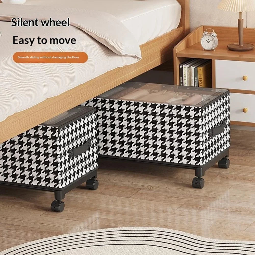 57cm Long Under Bed Storage Box with Wheels Dustproof Foldable Clothing Organizer Container - Houndstooth - 6
