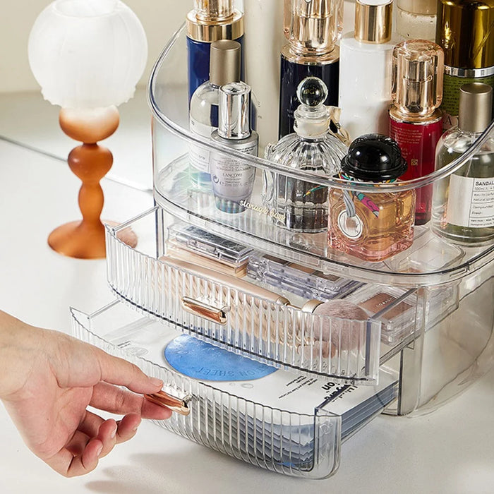 Clear Makeup Organizer Box With Lid 2 Drawer Storage Cosmetic Case Desktop Dustproof Beauty Organizer - Transparent - 7