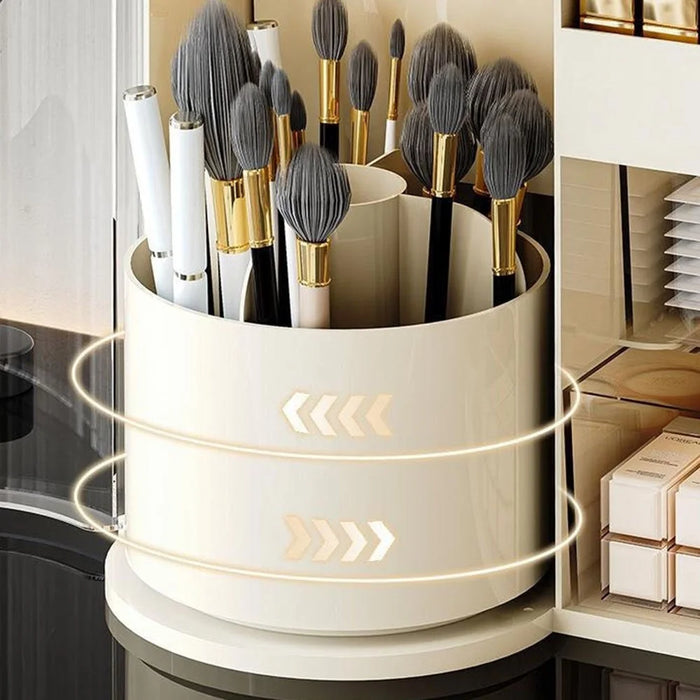 Desktop Makeup Organizer With Drawer 2 In 1 Rotating Storage Box Large Capacity Dustproof Cosmetic Holder - Beige - 6
