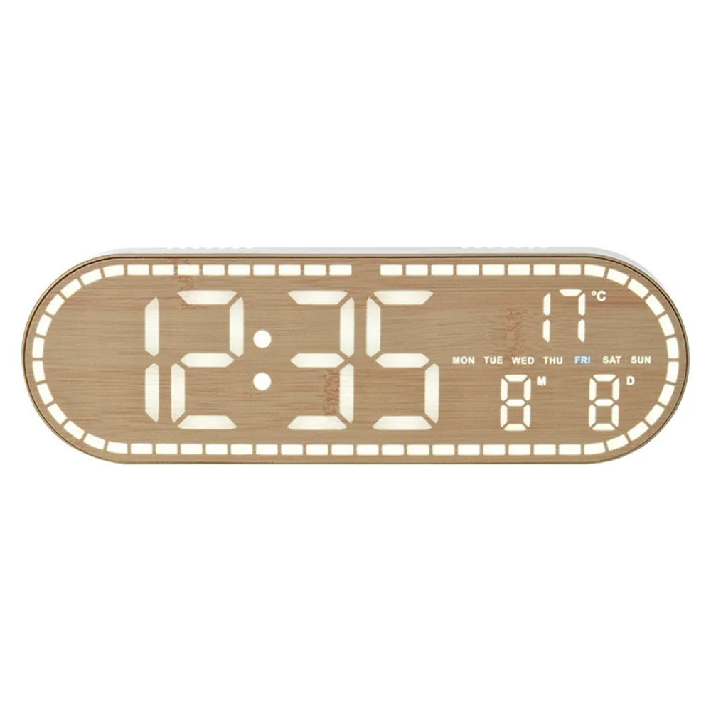 GH8053 Oval Shape Multi-function Wall Clock 4 Brightness Levels Adjustable LED Electronic Clock with Date and Temperature Display - Yellow - 1