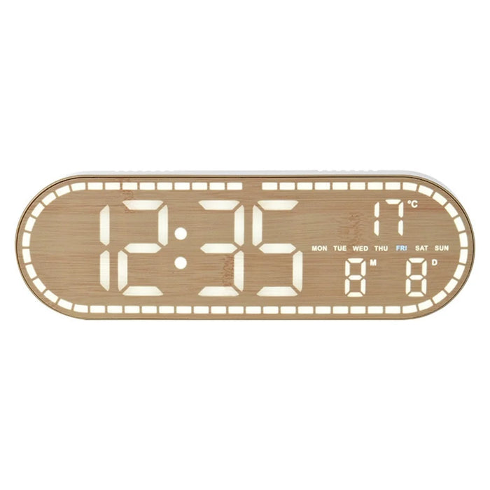 GH8053 Oval Shape Multi-function Wall Clock 4 Brightness Levels Adjustable LED Electronic Clock with Date and Temperature Display - Yellow - 1