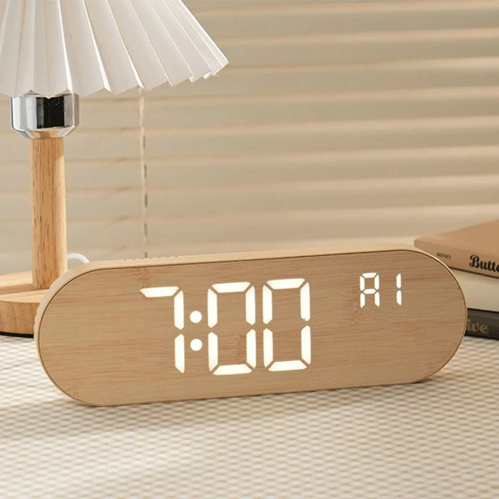 GH8053 Oval Shape Multi-function Wall Clock 4 Brightness Levels Adjustable LED Electronic Clock with Date and Temperature Display - Yellow - 2