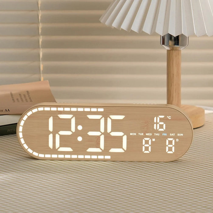 GH8053 Oval Shape Multi-function Wall Clock 4 Brightness Levels Adjustable LED Electronic Clock with Date and Temperature Display - Yellow - 3