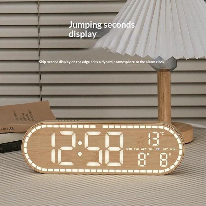 GH8053 Oval Shape Multi-function Wall Clock 4 Brightness Levels Adjustable LED Electronic Clock with Date and Temperature Display - Yellow - 5