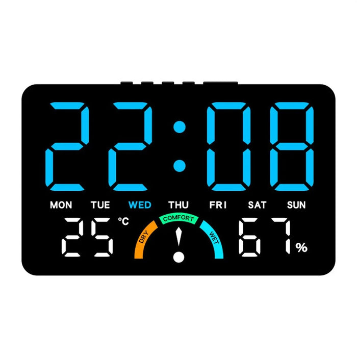 GH9007 Large Screen Digital LED Electronic Clock Multifunction Temperature Humidity Alarm Clock - Black Shell+Blue Light - 1