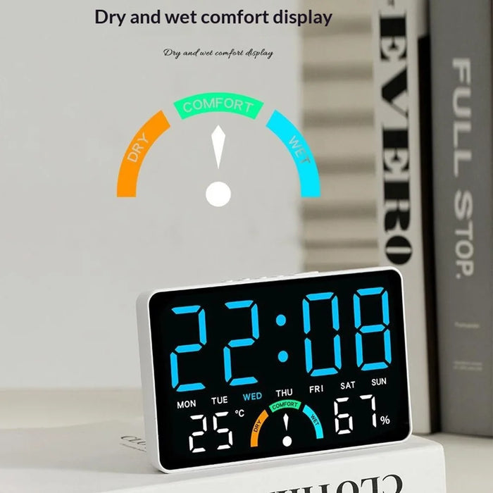 GH9007 Large Screen Digital LED Electronic Clock Multifunction Temperature Humidity Alarm Clock - Black Shell+Blue Light - 2