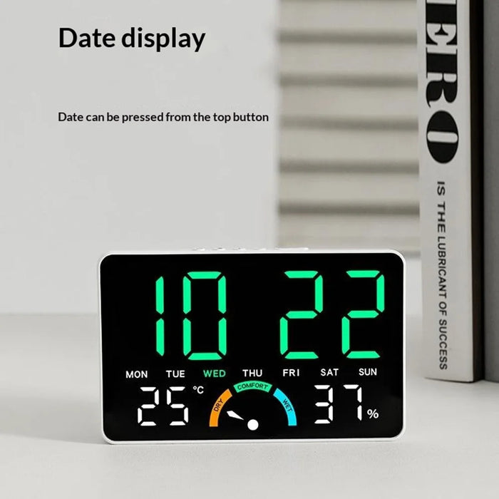 GH9007 Large Screen Digital LED Electronic Clock Multifunction Temperature Humidity Alarm Clock - Black Shell+Blue Light - 3