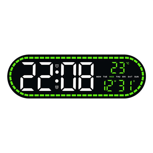 GH9009 Multifunctional Temperature Humidity Wall Clock Oval Shape LED Digital Alarm Clock for Living Room Bedroom - Black Shell+Green Light - 1