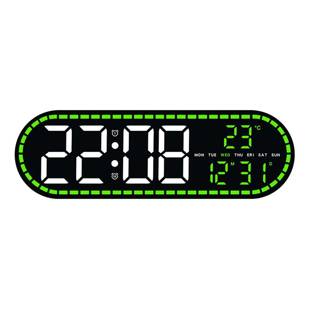 GH9009 Multifunctional Temperature Humidity Wall Clock Oval Shape LED Digital Alarm Clock for Living Room Bedroom - Black Shell+Green Light - 1