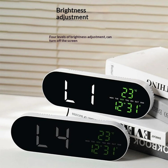 GH9009 Multifunctional Temperature Humidity Wall Clock Oval Shape LED Digital Alarm Clock for Living Room Bedroom - Black Shell+Green Light - 3