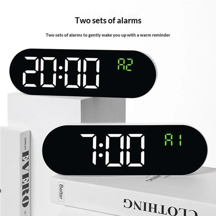 GH9009 Multifunctional Temperature Humidity Wall Clock Oval Shape LED Digital Alarm Clock for Living Room Bedroom - Black Shell+Green Light - 4