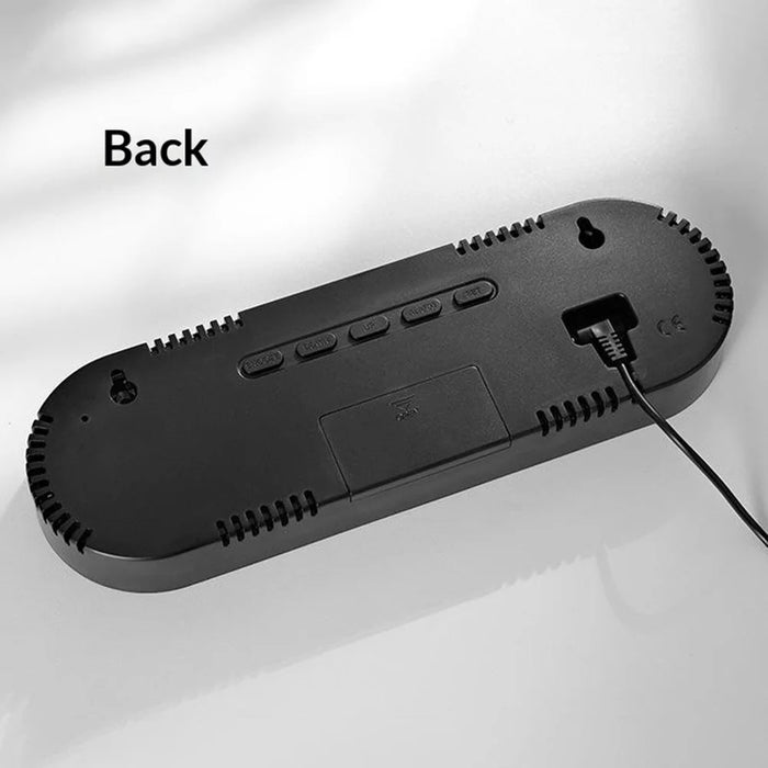 GH9009 Multifunctional Temperature Humidity Wall Clock Oval Shape LED Digital Alarm Clock for Living Room Bedroom - Black Shell+Green Light - 5