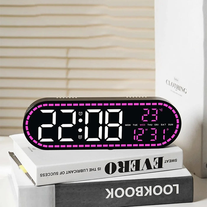 GH9009 Multifunctional Temperature Humidity Wall Clock Oval Shape LED Digital Alarm Clock for Living Room Bedroom - Black Shell+Green Light - 6