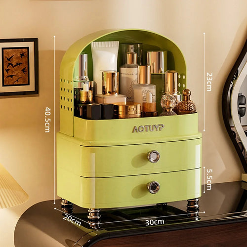 AOTUYP 2 Layer Multifunctional Makeup Organizer Box Large Capacity Cosmetic Storage Desktop Organizer with Drawer for Skincare Lipstick - Pink - Green - 1