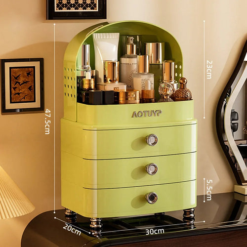 AOTUYP 3 Layer Multifunctional Makeup Organizer Box Large Capacity Cosmetic Storage Desktop Organizer with Drawer for Skincare Lipstick - Green - 1