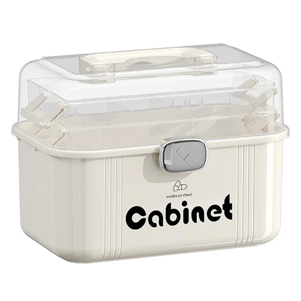 3 Layer Medicine Box Large Capacity Multi-Layer Medical Storage Cabinet Transparent First Aid Kit with Handle Lock for Home Organization - 1
