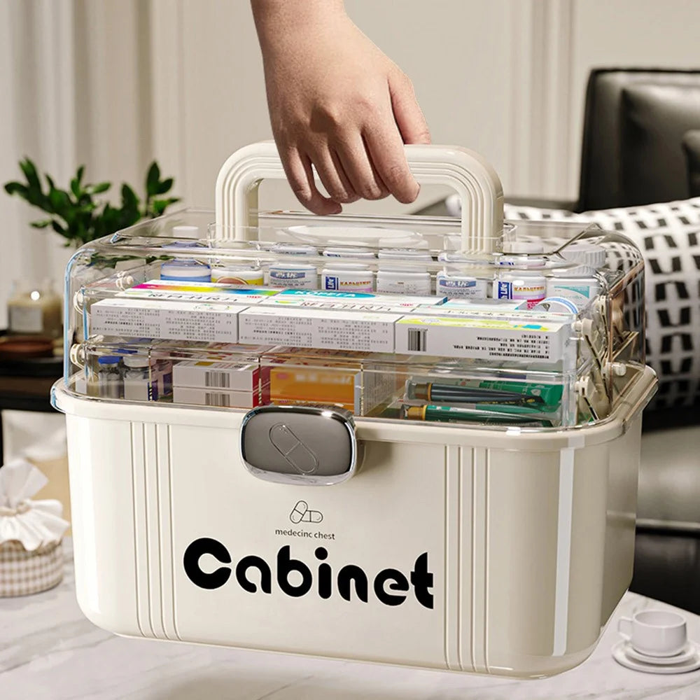 3 Layer Medicine Box Large Capacity Multi-Layer Medical Storage Cabinet Transparent First Aid Kit with Handle Lock for Home Organization - 2
