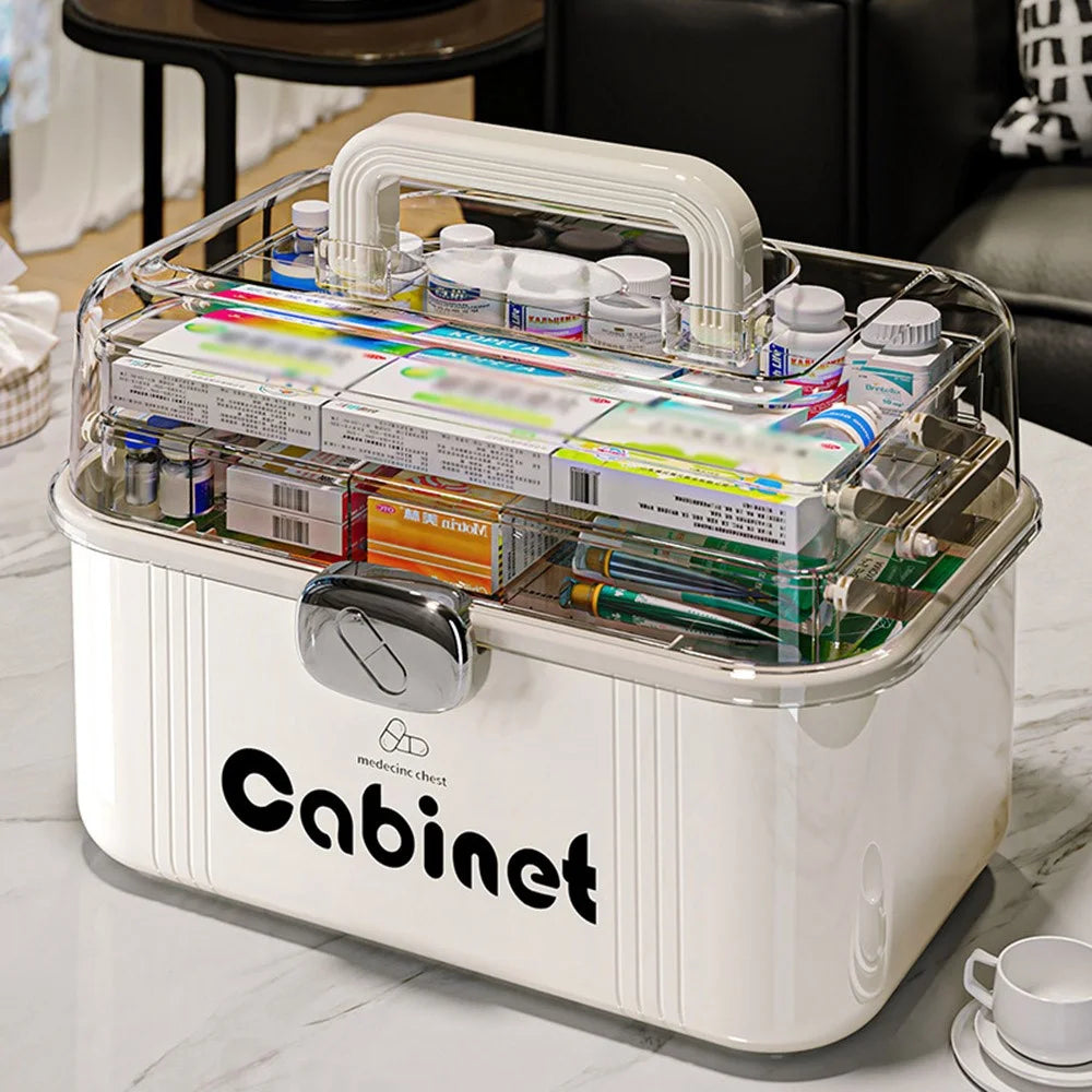 3 Layer Medicine Box Large Capacity Multi-Layer Medical Storage Cabinet Transparent First Aid Kit with Handle Lock for Home Organization - 4