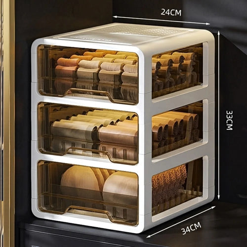 34x24x33cm Drawer-Type 3 Tier Underwear Storage Box Compartment Dust-Proof Socks Organizer for Closet - 1