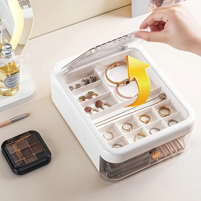 Double Layer Luxury Transparent Jewelry Box Flip Cover Compartment Ring Earring Makeup Storage Box - White - 6